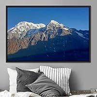 Framed Canvas Wall Art Snow Mountain Cool Expressive Farmhouse/Country Landscape Mountain Top Multicolor Photography Portrait Realism - 16x24 inches