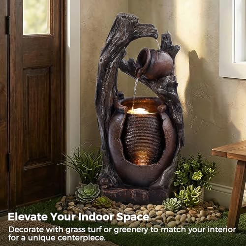 Image of Jocoevol 32 inch H Outdoor Water Fountain, 2-Tiers Clay Pot Waterfall Fountain