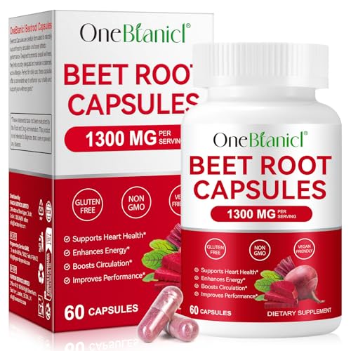 Beetroot Capsules Beetroot Supplement 1300mg Nitric Oxide Boost Natural Beet Root Extract Rich in Vitamins & Minerals Non-GMO Vegan Gluten-Free Raw Powder 60 Capsules