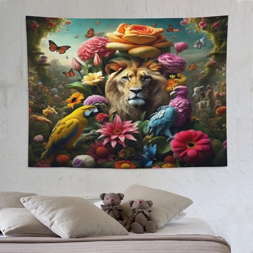 Lion tapisserie murale 3D 150x200cm pour déco salon moderne