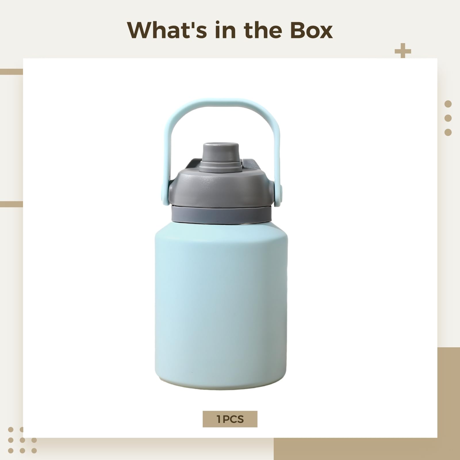 Edelstahl 1 Gallone Wasserflasche mit Strohhalm Camping Wasserkrug mit auslaufsicherem Deckel Isolierter Wasserkrug Reiseflasche mit Tragegriff Schwarz Blau Elfenbein