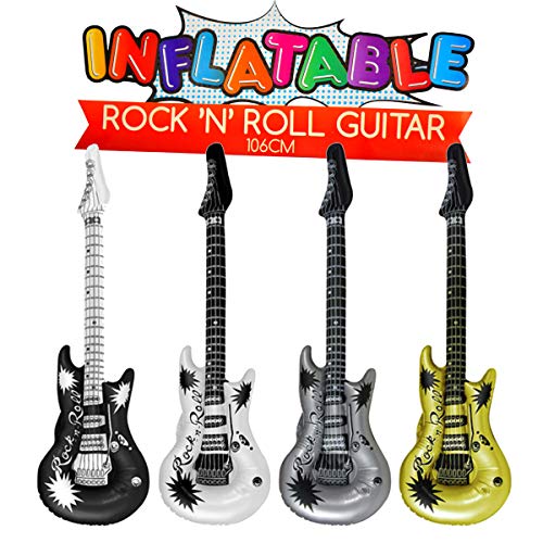Henbrandt the Harlequin Brand 4X Aufblasbare Gitarre Luftgitarre Rock n Roll ca.106cm Metallic Wasser Party Deko Aufblasdeko