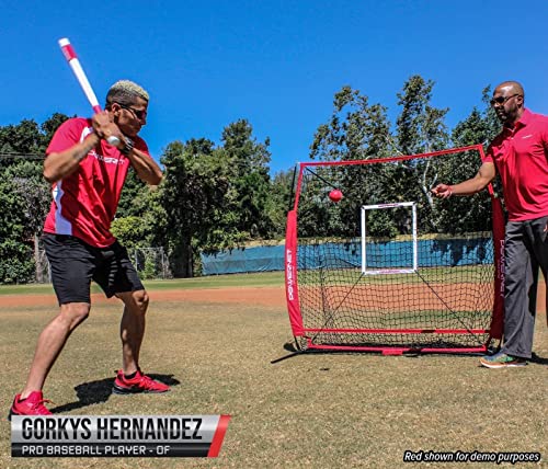 Powernet 5X5 Practice Net + Strike Zone + Weighted Training Ball Bundle | Baseball Softball Coaching Aid | Compact Lightweight Ultra Portable | Hitting Pitching (Red) #TOP3