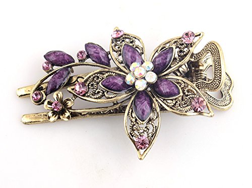 BEYLEG Purple Women's Vintage Crystal Petal Hair Clip Head Wear BE-04