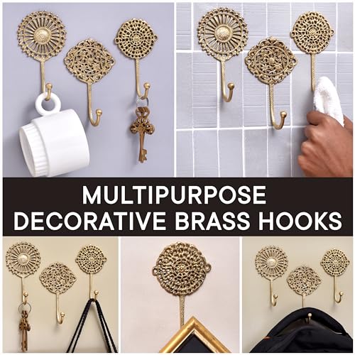 Indian Shelf BTH-313/316/315 3 Boho Wall Hooks Decorative Wall Hooks Brass Wall Hooks Shabby Chic Key Hooks Holder Coat Rack Wall Mount Gold Wall Hooks Vintage Wall Hooks Coat Hooks thumb #4
