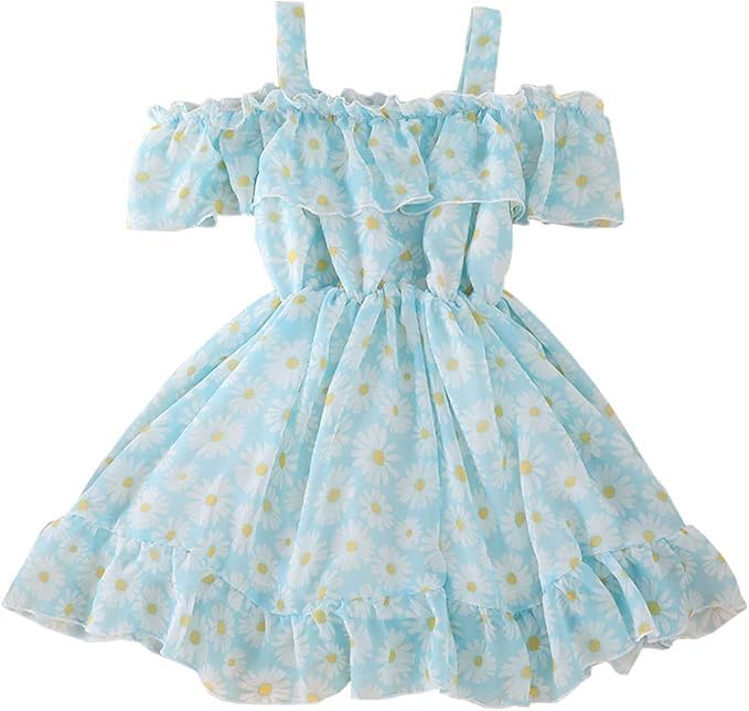 Image of Buy & Try Girls Summer Lightweight Georgette Floral Printed Frock Dress, Sleeveless Princess for Baby Girls, Stylish Fancy Kids Party & Casual Outfit