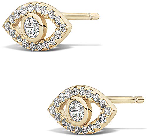 MILLA CZ Gold Stud Earrings & Sterling Silver Stud Earrings - Inspirational Boho Earrings for Women Trendy Indie Jewelry Hippie Jewelry (14k Gold Plated - EVIL EYE)
