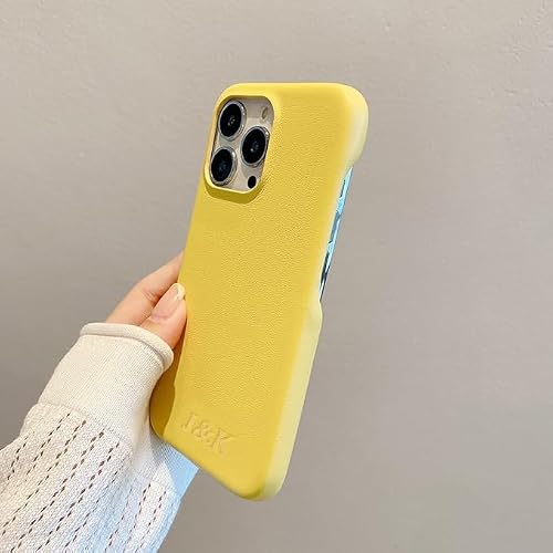 Custom Personalized Gold Silver Initial Letters Leather Case Design for Apple iPhone 16 15 14 13 12 11 Pro Max Plus Luxury Covers (Yellow) - Embossing Custom Gift Idea