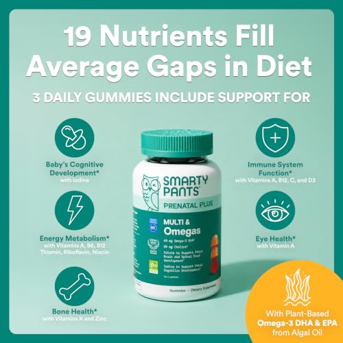 Image of SmartyPants Prenatal Multivitamin Gummies -Omega 3 DHA /EPA,Methylfolate,Biotin,Vitamins D3, C, B12, B6, A, K & Zinc,Gluten Free,Clean Label,Two FruitFlavors Gummies,30 Servings, 90 Count (Pack of 12)