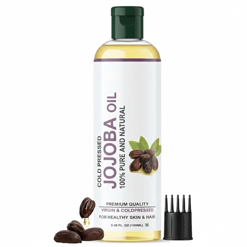 Cold Pressed Jojoba Oil for Hair Growth, Face Glow, Skin 100% Pure, Organic, Virgin & Unrefined 100 ml (3.38 Fl Oz) Pack of 1
