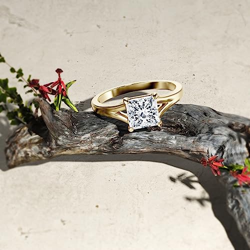 Moissanite Engagement Rings for Women, Princess Cut 1.5 Carat(CTW) Moissanite Rings Wedding Engagement Anniversary Bridal Ring Bands For Women Yellow Gold S925(8)3