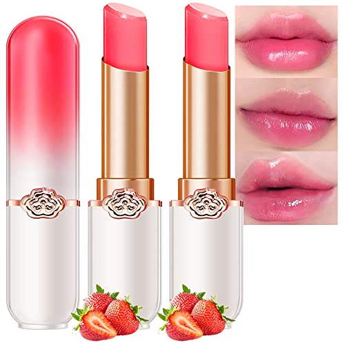 evpct 3Pcs Magic Color Changing Lipstick Long Lasting Waterproof 24 Hours Original for Women, Aloe Vera Strawberry Black Red Cherry PH Mood Permanent Color Changing Lipstick Lip Balm, labial magico