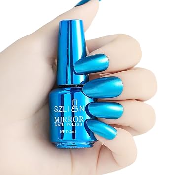 Metallic Nail Polish, Mirror Nail Polish, Quick Dry Nail Lacquers, Long-Lasting Shiny Nail Art Polish Blue, 8ml