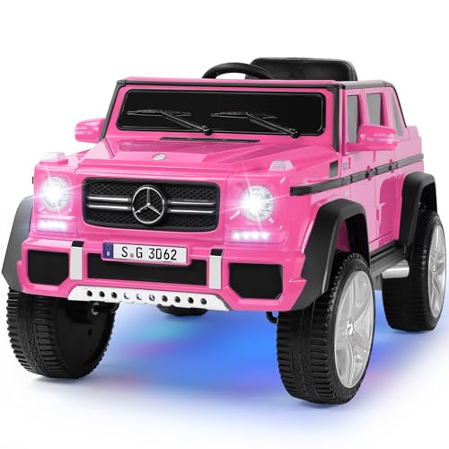 JOYLDIAS Ride On Cars, Licensed Mercedes-Benz Maybach G650S, 12V7AH Battery Powered Toy Electric Car for Kids with 2.4GHz Remote Control, 2 Motors, 3 Speeds, Lock, Music, Horn, LED Lights, Pink