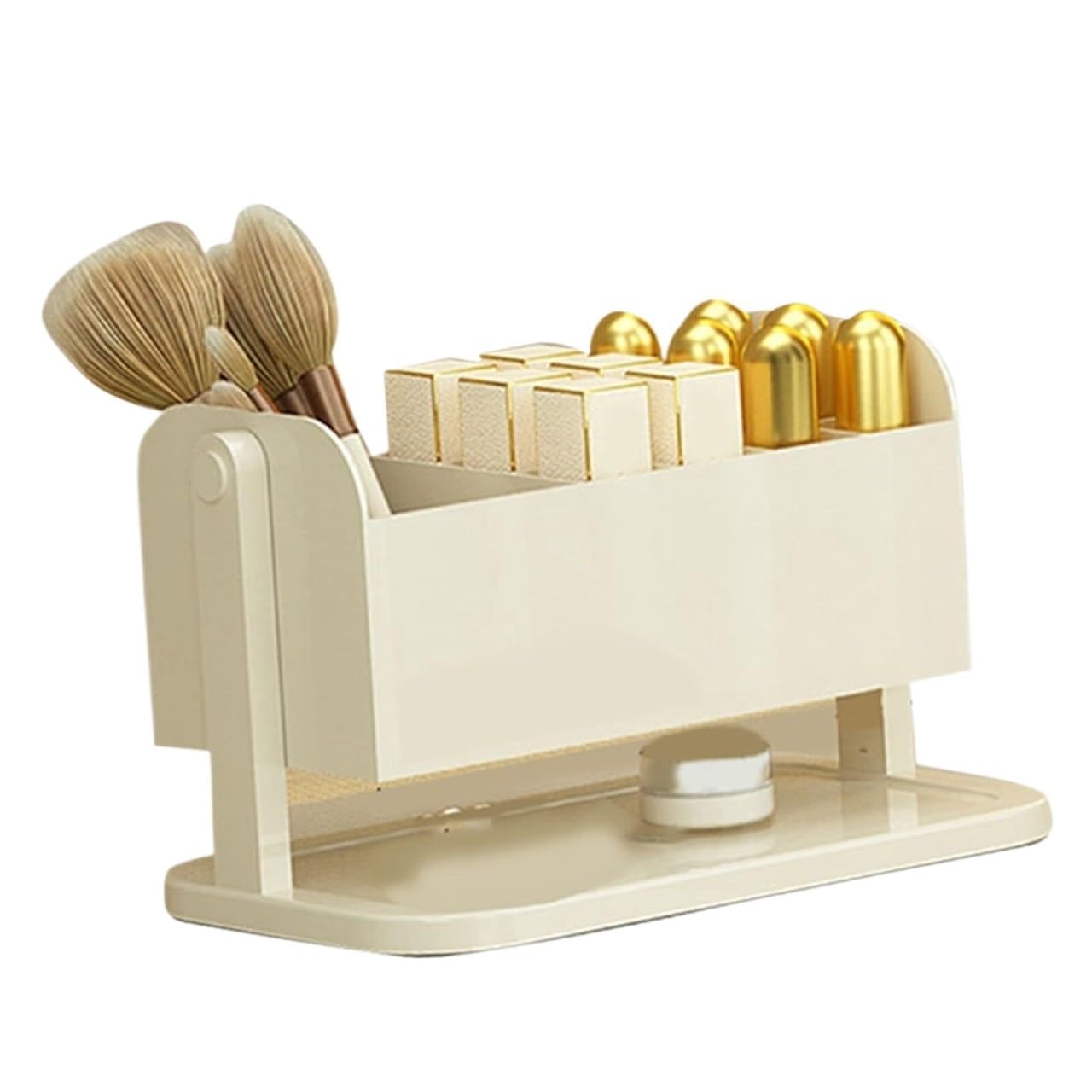 Organizer do Makijażu Elegancki Stojak Na Szminki, Wiele Przegródek, Organizer Kosmetyczny, Pędzle Do Makijażu, Kolczyki Pojemnik na Kosmetyki(Beige)