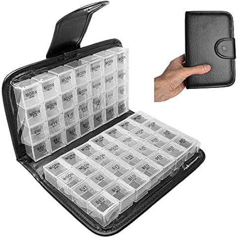 Zuoao Weekly travel pill box 14 days pill box 56 compartments portable pill box storage box,Black Cover