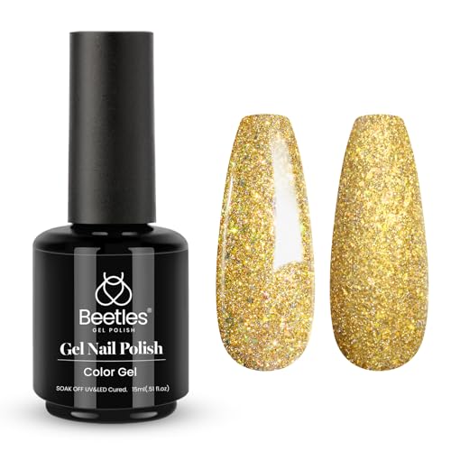 Beetles Gold Gel Polish 15ml Champagne Gold Glitter Flashy Color