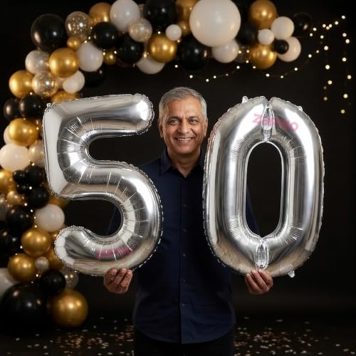 Image of Balloonistics Silver 40-Inch Foil Number 50 Balloon - Helium or Air Fill for 50th Birthday, Golden Jubilee, Anniversary Party Decoration, Milestone Celebration, Photo Booth Backdrop