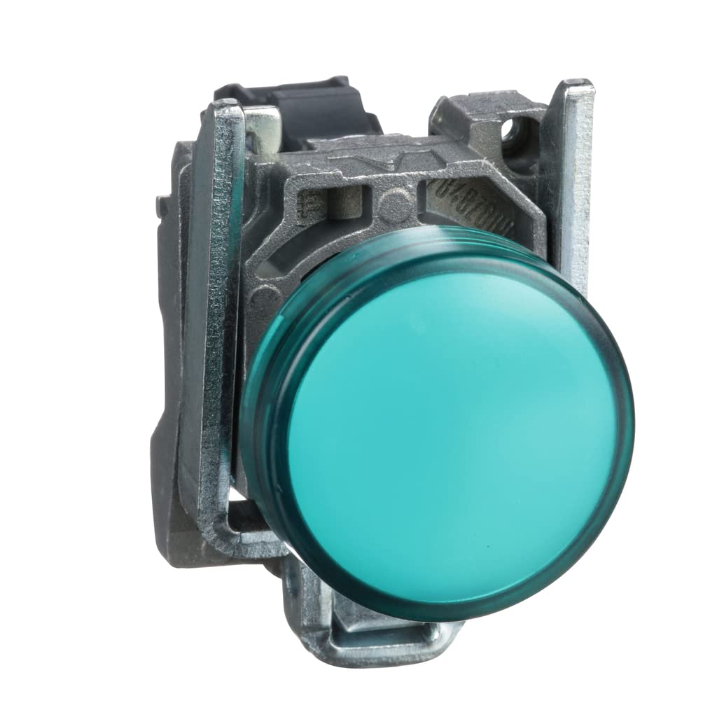 Schneider Electric Harmony XB4 - Pilot Indicator Light, Metal, Plain Lens, Integral LED, Industrial Control, 24 V AC/DC, XB4BVB3, Green