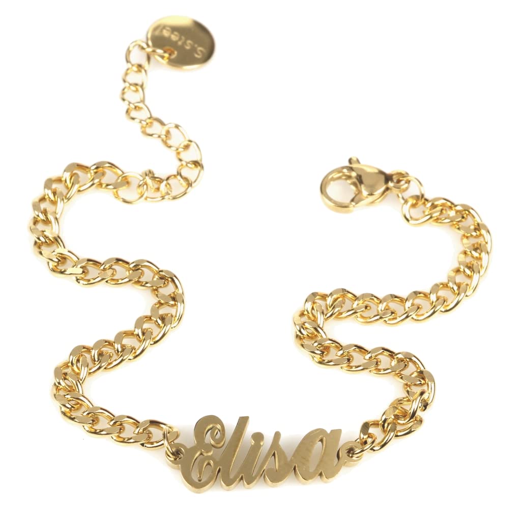 Flowers Bracciale in Acciaio con Nome in Corsivo Disponibile in Due colorazioni Dorato e Argentato