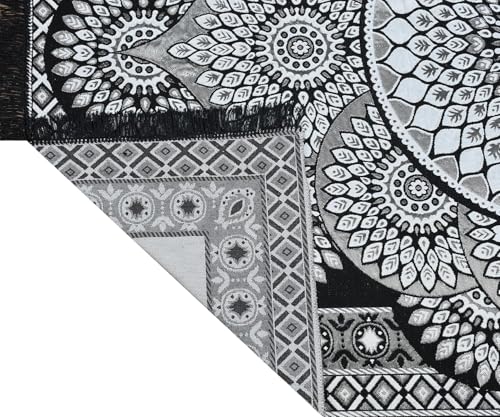 Image of Cotton Carpet 5x7 Feet Soft Velvet Rug for Living Room, Hall & Bedroom | Floor Carpet for Home | Designer Dari 150x210 cm | Non-Slip, Trendy & Durable Kalin Rectangle (Black)