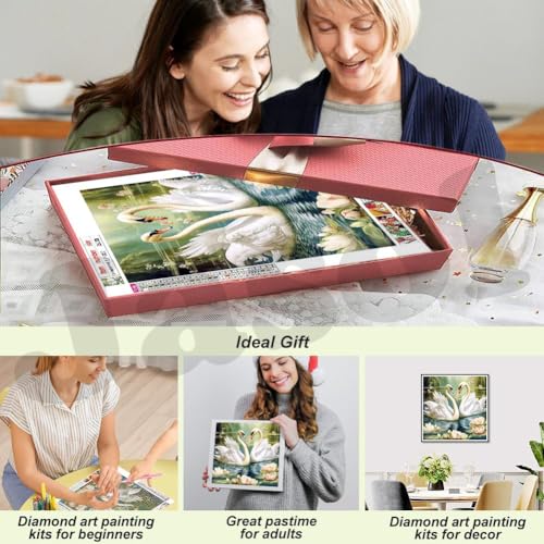 Image of Jasol Diamond Painting Kit, 40x30 Cms, Full Drill, 5D Crystals, Home Wall Decor Gift Set (Swan M45616)