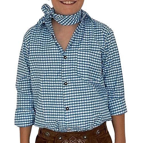 Trachterbahn Camisa de algodão de manga comprida com lenço de 45 x 45 cm e bolso no peito em cores diferentes, azul claro