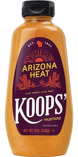 Koops' Mostaza Arizona Heat - Mostaza dulce y picante, sin gluten, kosher, fabricada en Estados Unidos, a partir de semillas de mostaza de calidad, Koops' Mostaza Arizona Heat - Mostaza dulce y picante, sin gluten, kosher, fabricada en Estados Unidos, a partir de semillas de mostaza de calidad,