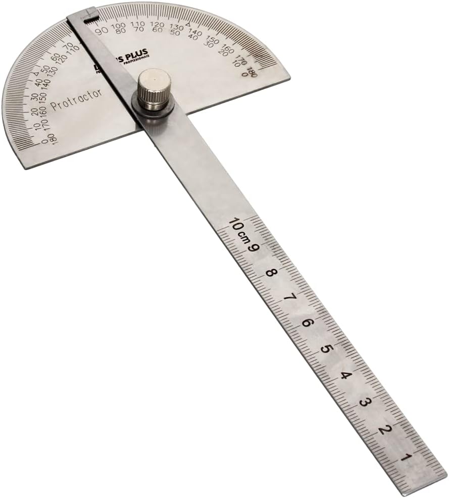 Utoolmart Stainless Steel Protractor 180 Degrees Round Head Angle Finder with 10cm / 3.9-inch Adjustable Arm for Woodworking Drawing 1pcs