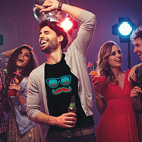 Andoer T-shirt LED Flash ativado por voz para homem e mulher festa Rock Disco Night Club