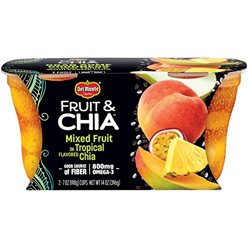 Del Monte Fruit and Chia Snack Cups, Mixed Fruit in Tropical Flavored Chia, 2 Count, 7 Ounce
