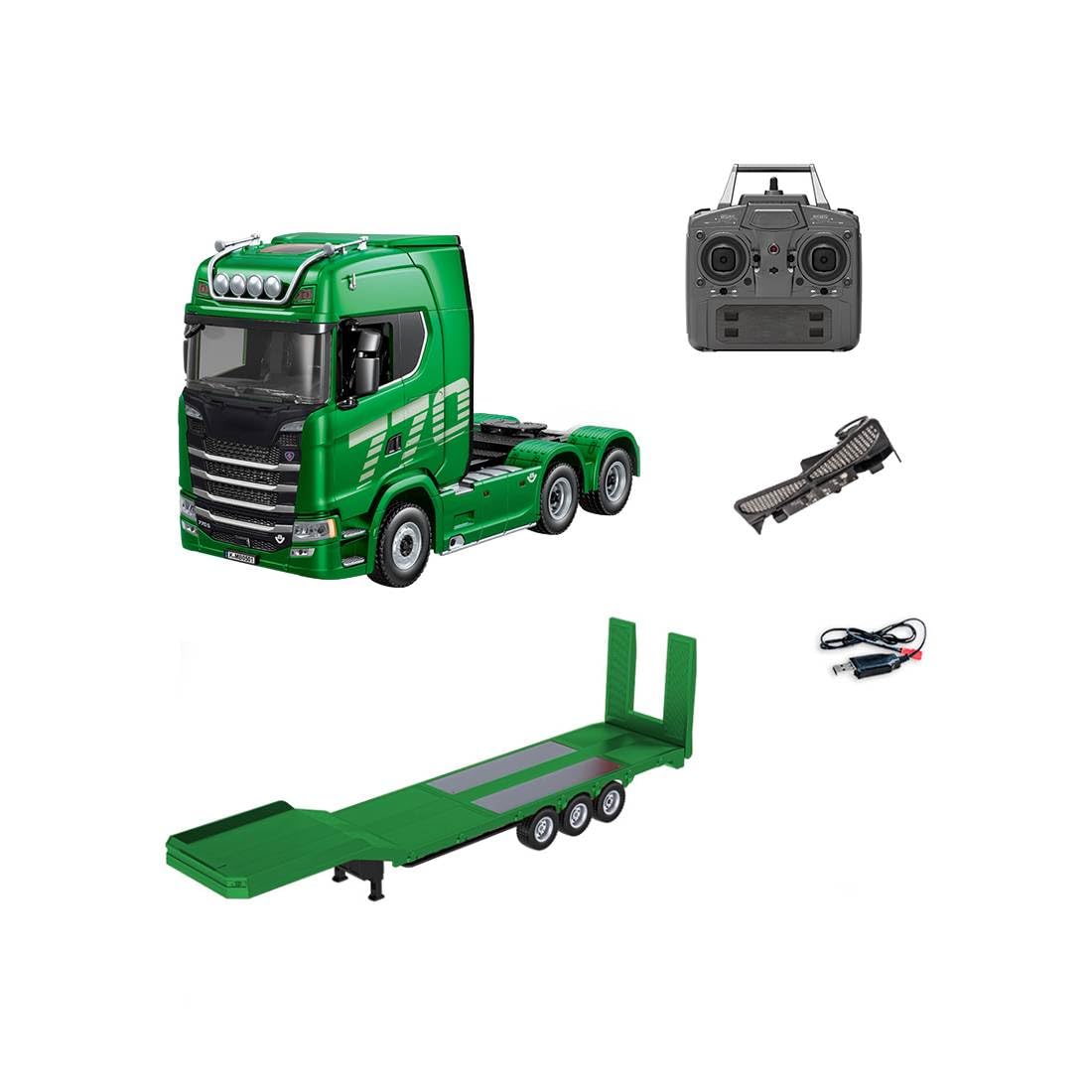 BuildCubes 1501 770S V8 1/18 RC Semi Truck and Trailer, 2.4G RWD 6x4 Heavy Duty Tractor Truck, Remote Control Semi-truck with LED Lighting Upgrade Kit, Gift -RTR