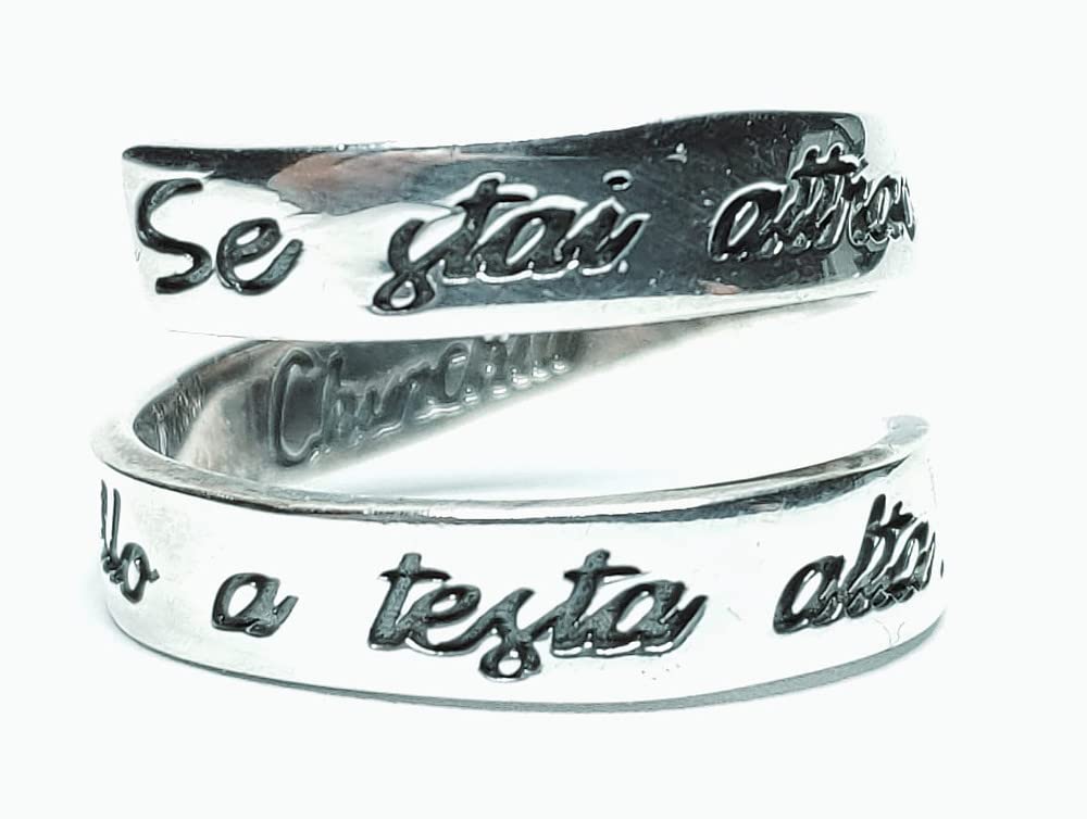 SPADARELLA ANELLO A SPIRALE IN ARGENTO 925 CON SCRITTA "Se stai attraversando l'inferno fallo a testa alta" CHURCHILL AN613 TG UNICA, MISURA REGOLABILE