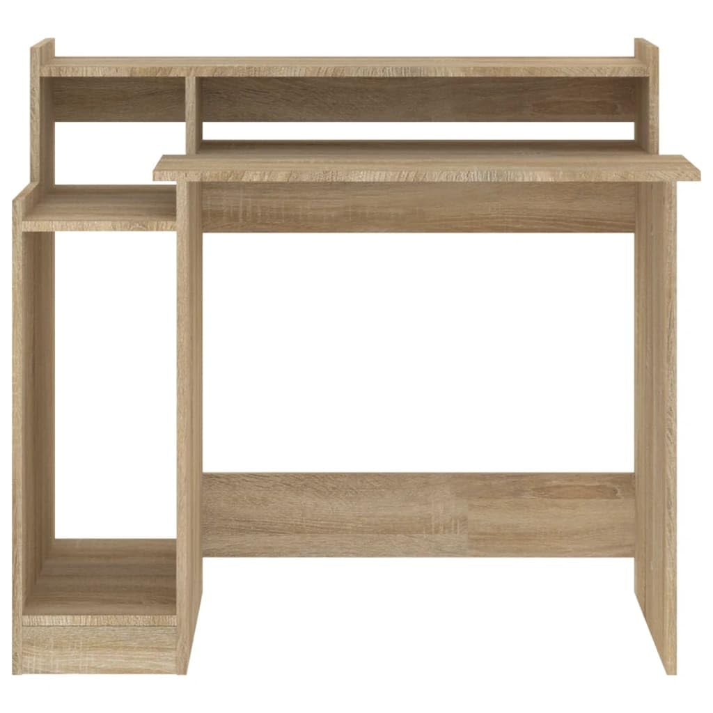 vidaXL Escritorio con LED Mesa Ordenador Estudio Oficina Muebles Despacho Almacenamiento Estantería Madera Contrachapada Roble Sonoma