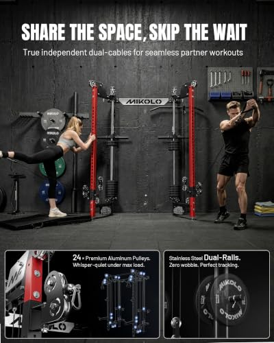 Image of Mikolo Folding Squat Rack, Wall Mounted Power Rack with Cable Crossover Machine & LAT Pull Down, Functional Trainer with 5 Adjustable Function Modes, Home Gym Package