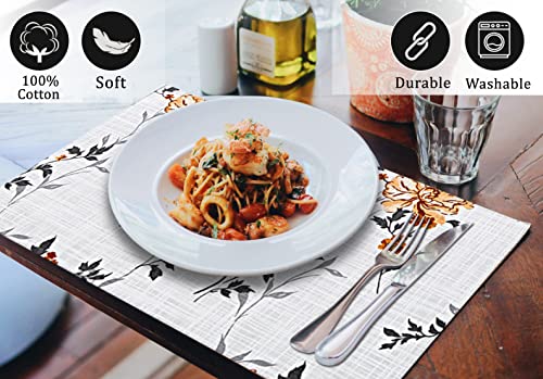 Ruvanti Placemats 100% Cotton 13X19 Inch, Dining Table Placemats Set Of 6, Modern Place Mats For Dining Table Decor, Kitchen & Table Linens, Coffee Mat For Christmas Dinners – Grey Floral #TOP2