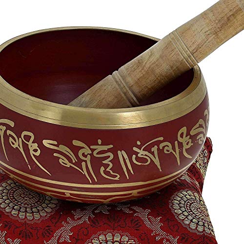 Tibetan Singing Bowl Meditation Red Art Buddhist Decor 5.5 Inch