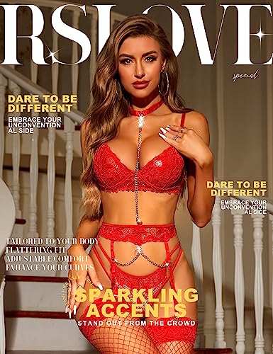 Image of RSLOVE Women's Lingerie Sets with Garter Belt 3 Piece Sexy Lace High Waist Bra and Panty Set Push Up Exotic Sleepwear