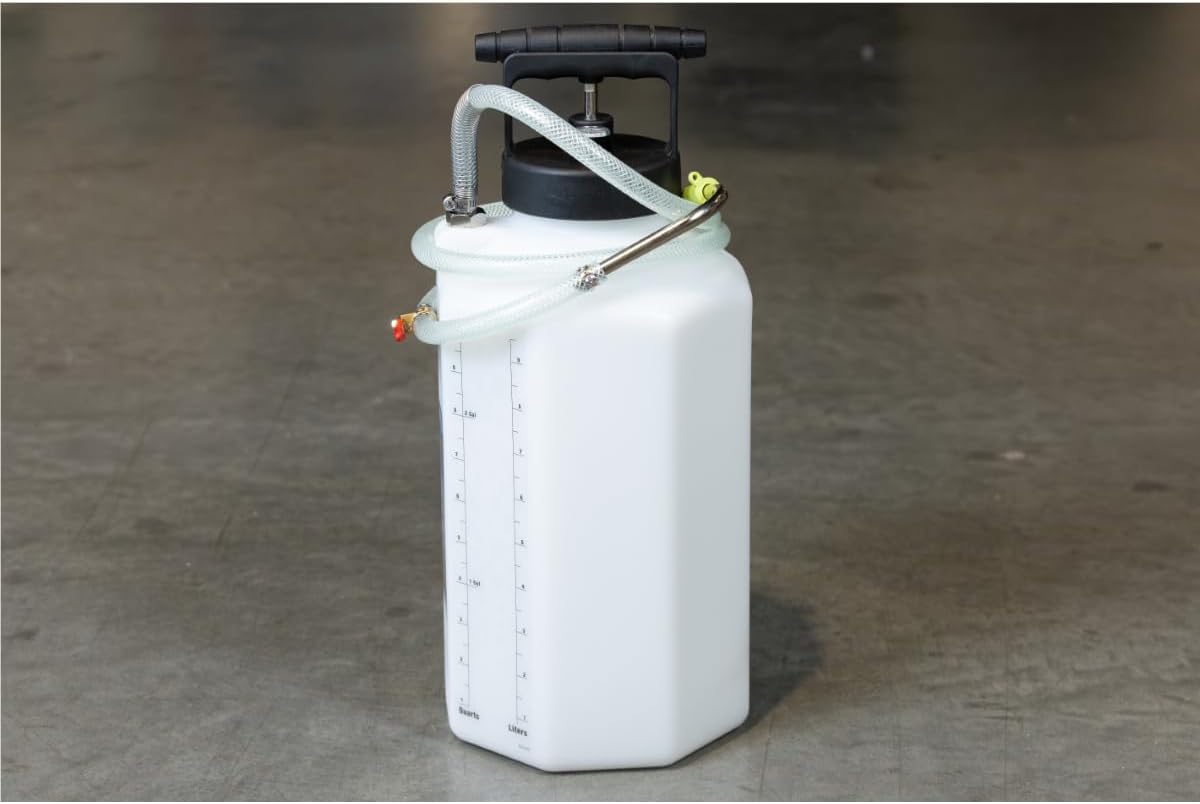 Mityvac MV7455 Manual Gear Oil Compressed Air Dispenser, 2.5 Gallon (10 Liter) Reservoir, 10mm Internal Tube, Fluid Level Indicators, Fluid Dispensing Wand, Hanging Hook, 20-25 PSI Max Pressure