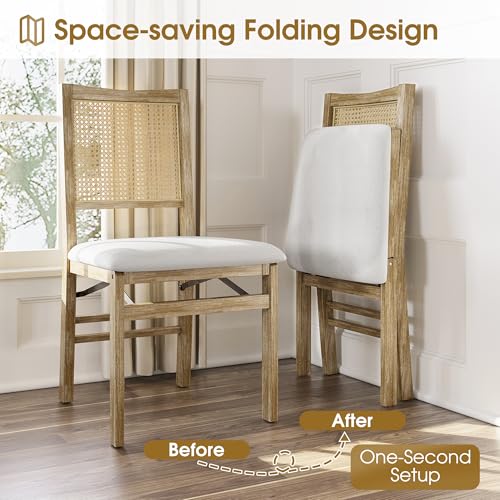 HOMEFUN Wooden Folding Dining Chairs Set of 2, Padded Foldable Chairs with Cushions, No Assembly Required, for Kitchen, Dining Room, Living Room, Balcony, Study,Cafe