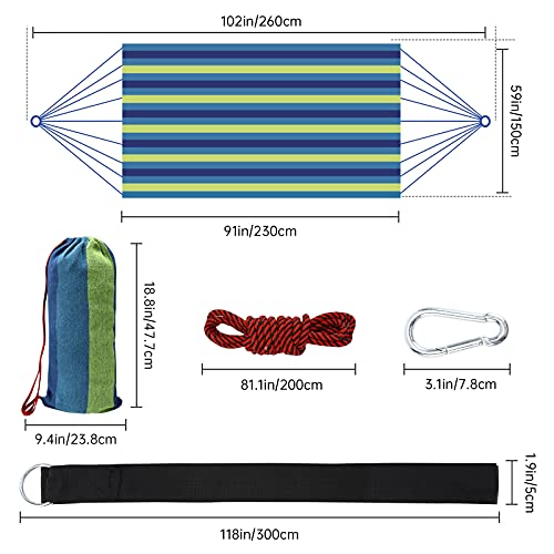Camping Hammock, 2 Person Cotton Canvas Hammock,Up To 450Lbs Portable Hammock With Travel Bag,Perfect For Camping Outdoor/Indoor Patio Backyard (Blue) #TOP1