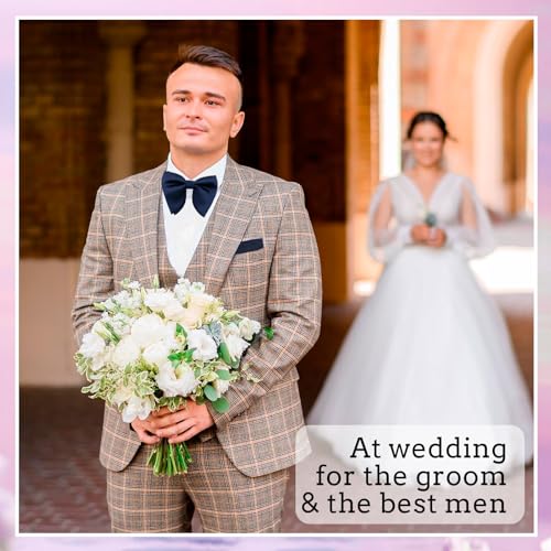Image of Oversized Bow Ties for Men, Pre-Tied Bow Tie and Handkerchief with Pocket Square Holder Set for Wedding Party Daily