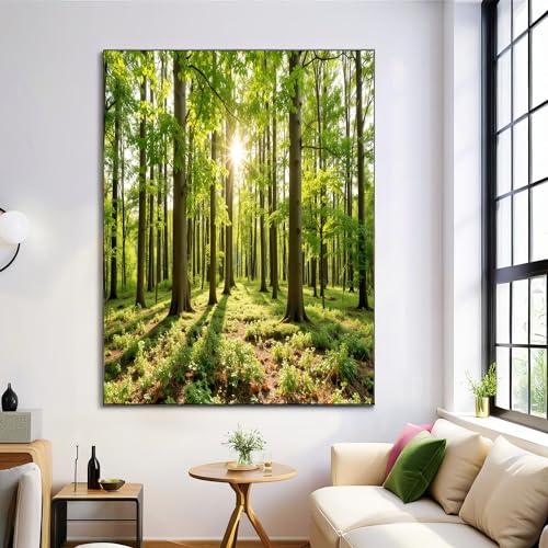 Painting Arte Mural En Lienzo De Verde Esmeralda, Bosque Soleado Impresión En Lienzo, Impresiones Murales Plantas Naturales, Cuadro Decorativo De Pared Para Dormitorio Salón, 80X120Cm