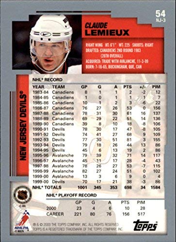 Amazon.com: 2000-01 Topps #54 Claude Lemieux NHL Hockey Trading