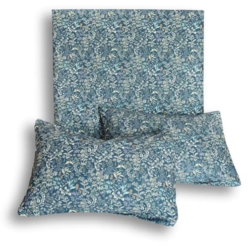 Image of MKXI Blue Duvet Cover Queen Yellow Flower Print Bedding Sets Chic Floral Comforter Cover Botanical Bedroom Collection Cotton 1 Duvet Cover with 2 Pillowcases