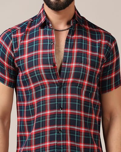 Image of TOPLOT Men's Regular Fit Casual Shirt Checks Design with Spread Collar & Half Sleeves