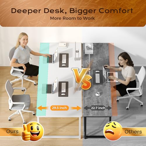 Image of PRAISUN 63 x 29.5 Inch Computer Desk with Deeper Desktop, Gaming Office Writing Work Desk for Home Office, Study, Bedroom, Work from Home, Metal Frame, White