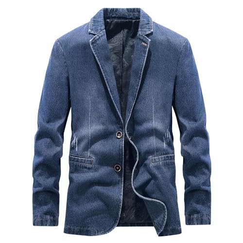 LIUYUYOUGO Americana Hombre Chaqueta Vaquera para Hombre Chaqueta Vaquera Rasgada De Corte Regular Abrigo De Algodón Lavado Chaqueta Deportiva De Dos Botones Chaqueta Vaquera Vintage Punk Prendas D