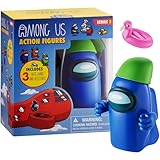 P.M.I. Among Us Action Figure | One of Four 4.5-Inch-Tall Collectibles | Among Us Toys and Playable Mini Toys | Blue Ghost in The Green Hooded Figure with Hidden Hat and Hands