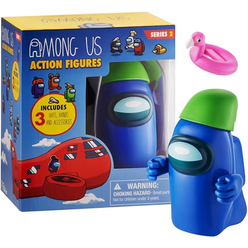 P.M.I. Among Us Action Figure | One of Four 4.5-Inch-Tall Collectibles | Among Us Toys and Playable Mini Toys | Blue Ghost in The Green Hooded Figure with Hidden Hat and Hands